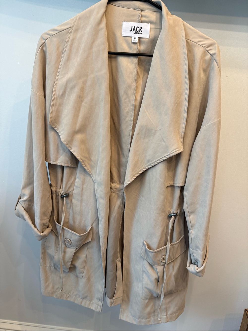 Jack by BB Dakota Light Tan Open-Front Trench Coat with Tie Waist
